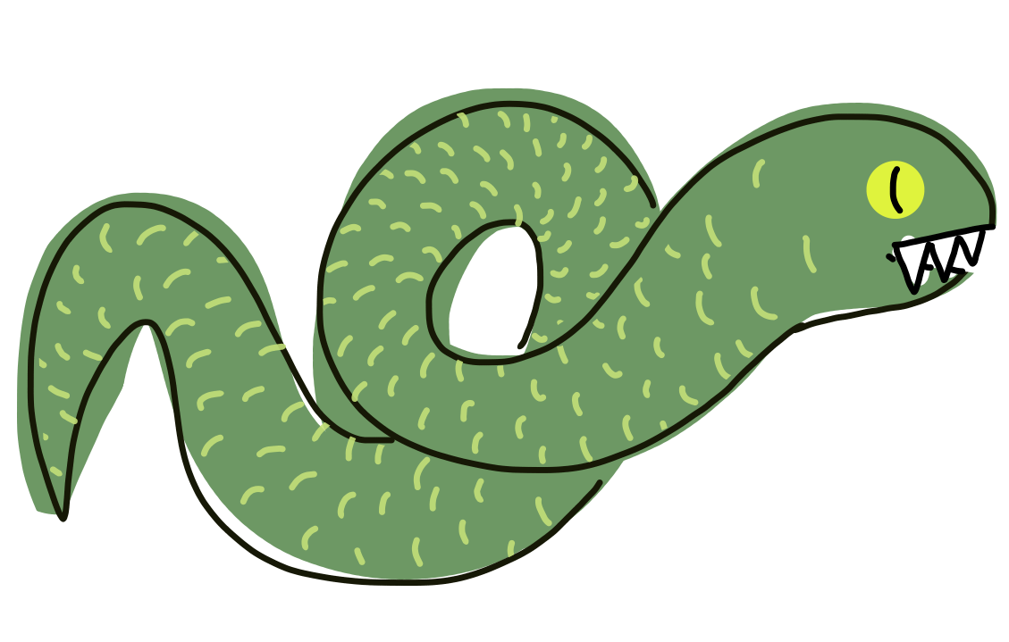 a large crudely drawn picture of a green snake monster with big teeth. that's it yall, that's the site.